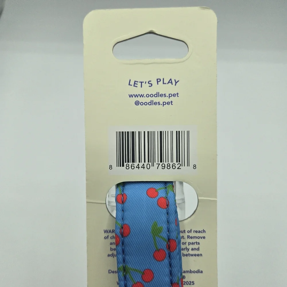 Oodles Blue Tart Cherries Adjustable Fashion Dog Collar, Large Neck Size 17